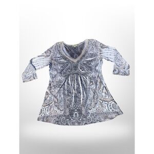 One World Paisley peasant top Women's Size L V Neck fairy, grunge , Y2K, boho‎